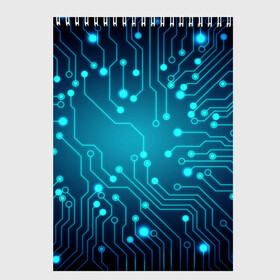 Скетчбук с принтом SkyNet , 100% бумага
 | 48 листов, плотность листов — 100 г/м2, плотность картонной обложки — 250 г/м2. Листы скреплены сверху удобной пружинной спиралью | Тематика изображения на принте: бирюзовый | кибер | микросхема | яркий