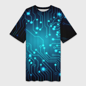 Платье-футболка 3D с принтом SkyNet ,  |  | бирюзовый | кибер | микросхема | яркий