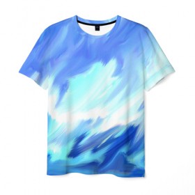 Мужская футболка 3D с принтом Голубые краски , 100% полиэфир | прямой крой, круглый вырез горловины, длина до линии бедер | абстракция | потертость | размытые | текстуры | цветные | яркие