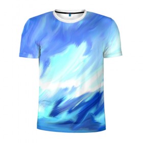 Мужская футболка 3D спортивная с принтом Голубые краски , 100% полиэстер с улучшенными характеристиками | приталенный силуэт, круглая горловина, широкие плечи, сужается к линии бедра | абстракция | потертость | размытые | текстуры | цветные | яркие