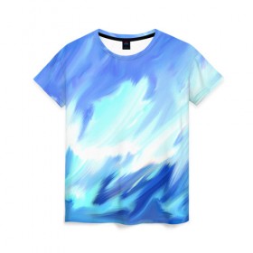 Женская футболка 3D с принтом Голубые краски , 100% полиэфир ( синтетическое хлопкоподобное полотно) | прямой крой, круглый вырез горловины, длина до линии бедер | абстракция | потертость | размытые | текстуры | цветные | яркие
