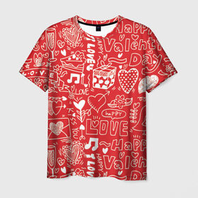 Мужская футболка 3D с принтом Happy Valentine , 100% полиэфир | прямой крой, круглый вырез горловины, длина до линии бедер | 