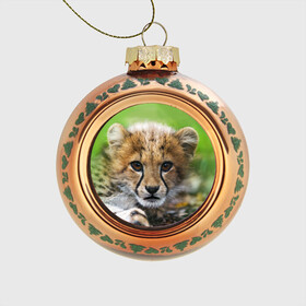 Стеклянный ёлочный шар с принтом Котёнок гепарда , Стекло | Диаметр: 80 мм | гепард | дикая кошка | котёнок | кошка | лев | природа | тигр | хищник | ягуар