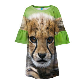 Детское платье 3D с принтом Котёнок гепарда , 100% полиэстер | прямой силуэт, чуть расширенный к низу. Круглая горловина, на рукавах — воланы | гепард | дикая кошка | котёнок | кошка | лев | природа | тигр | хищник | ягуар