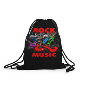 Рюкзак-мешок 3D с принтом Rock music , 100% полиэстер | плотность ткани — 200 г/м2, размер — 35 х 45 см; лямки — толстые шнурки, застежка на шнуровке, без карманов и подкладки | Тематика изображения на принте: гитара | музыка | рок | рокер | электрогитара
