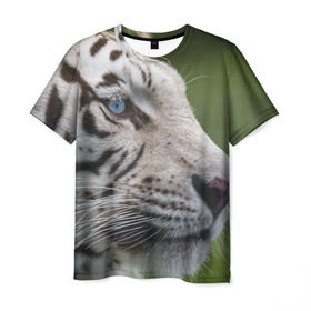 Мужская футболка 3D с принтом Белый тигр , 100% полиэфир | прямой крой, круглый вырез горловины, длина до линии бедер | Тематика изображения на принте: абессинкая | домашние | животные | кот | котенок | кошка | порода | сиамская | тигр | хищник