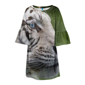 Детское платье 3D с принтом Белый тигр , 100% полиэстер | прямой силуэт, чуть расширенный к низу. Круглая горловина, на рукавах — воланы | абессинкая | домашние | животные | кот | котенок | кошка | порода | сиамская | тигр | хищник