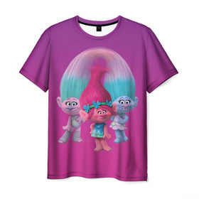 Мужская футболка 3D с принтом Тролли , 100% полиэфир | прямой крой, круглый вырез горловины, длина до линии бедер | princess poppy | troll poppy | troll satin and chenille | trolls | розочка | сатинка и синелька | тролли | цветан
