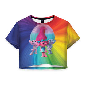 Женская футболка 3D укороченная с принтом Тролли , 100% полиэстер | круглая горловина, длина футболки до линии талии, рукава с отворотами | Тематика изображения на принте: princess poppy | troll poppy | troll satin and chenille | trolls | розочка | сатинка и синелька | тролли | цветан