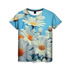 Женская футболка 3D с принтом Ромашки , 100% полиэфир ( синтетическое хлопкоподобное полотно) | прямой крой, круглый вырез горловины, длина до линии бедер | flower | цветы