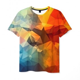 Мужская футболка 3D с принтом Столкновение полигонов , 100% полиэфир | прямой крой, круглый вырез горловины, длина до линии бедер | 