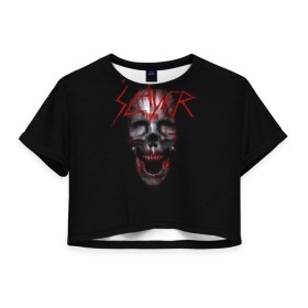 Женская футболка 3D укороченная с принтом Skull , 100% полиэстер | круглая горловина, длина футболки до линии талии, рукава с отворотами | slayer | слейер