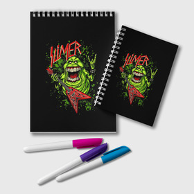 Блокнот с принтом SLIMER , 100% бумага | 48 листов, плотность листов — 60 г/м2, плотность картонной обложки — 250 г/м2. Листы скреплены удобной пружинной спиралью. Цвет линий — светло-серый
 | slayer | слейер