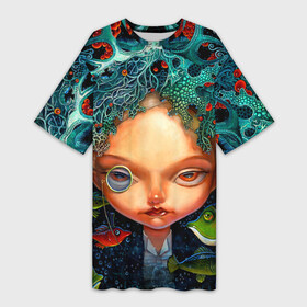 Платье-футболка 3D с принтом Fantasy art ,  |  | art | bright | bubbles | color | colors | face | fish | girl | painting | pattern | patterns | water | вода | девушка | искусство | картина | краски | лицо | орнамент | пузыри | рыбы | творчество | узоры | цвет | яркие