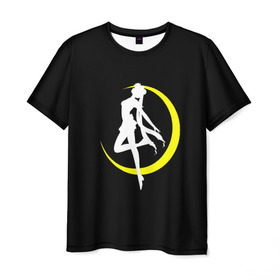 Мужская футболка 3D с принтом Сейлор Мун , 100% полиэфир | прямой крой, круглый вырез горловины, длина до линии бедер | logo | moon | девушка | детство | желтый | луна | мультик | мультики | черный