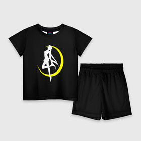 Детский костюм с шортами 3D с принтом Сейлор Мун ,  |  | Тематика изображения на принте: logo | moon | девушка | детство | желтый | луна | мультик | мультики | черный
