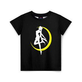 Детская футболка 3D с принтом Сейлор Мун , 100% гипоаллергенный полиэфир | прямой крой, круглый вырез горловины, длина до линии бедер, чуть спущенное плечо, ткань немного тянется | logo | moon | девушка | детство | желтый | луна | мультик | мультики | черный