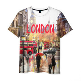 Мужская футболка 3D с принтом Улицы Лондона , 100% полиэфир | прямой крой, круглый вырез горловины, длина до линии бедер | Тематика изображения на принте: england | london | united kingdom | англия | великобритания | город | лондон