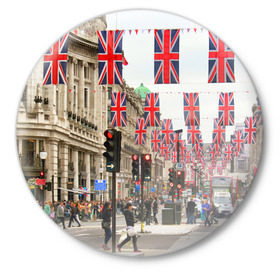 Значок с принтом Улицы Лондона ,  металл | круглая форма, металлическая застежка в виде булавки | Тематика изображения на принте: city | england | flags | london | moving | pedestrians | people | street | traffic lights | united kingdom | англия | великобритания | город | лондон | люди | переход | пешеходы | светофоры | улица | флаги