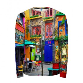 Мужской лонгслив 3D с принтом Улицы Лондона , 100% полиэстер | длинные рукава, круглый вырез горловины, полуприлегающий силуэт | bright | city | color | courtyard | england | london | paint | street | united kingdom | англия | великобритания | город | дворик | краски | лондон | улица | цвет | яркие