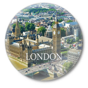 Значок с принтом Улицы Лондона ,  металл | круглая форма, металлическая застежка в виде булавки | Тематика изображения на принте: city | england | london | united kingdom | англия | великобритания | город | лондон