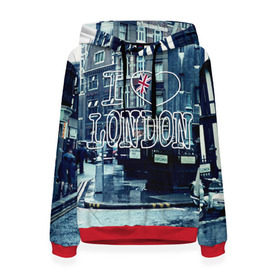 Женская толстовка 3D с принтом Улицы Лондона , 100% полиэстер  | двухслойный капюшон со шнурком для регулировки, мягкие манжеты на рукавах и по низу толстовки, спереди карман-кенгуру с мягким внутренним слоем. | city | england | flag | heart | i | london | love | street | united kingdom | англия | великобритания | город | лондон | люблю | сердце | улица | флаг | я