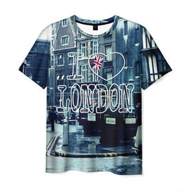 Мужская футболка 3D с принтом Улицы Лондона , 100% полиэфир | прямой крой, круглый вырез горловины, длина до линии бедер | Тематика изображения на принте: city | england | flag | heart | i | london | love | street | united kingdom | англия | великобритания | город | лондон | люблю | сердце | улица | флаг | я