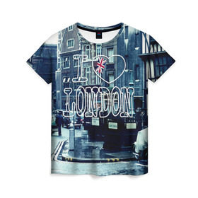 Женская футболка 3D с принтом Улицы Лондона , 100% полиэфир ( синтетическое хлопкоподобное полотно) | прямой крой, круглый вырез горловины, длина до линии бедер | city | england | flag | heart | i | london | love | street | united kingdom | англия | великобритания | город | лондон | люблю | сердце | улица | флаг | я