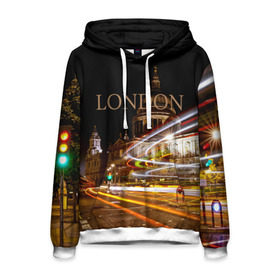 Мужская толстовка 3D с принтом Улицы Лондона , 100% полиэстер | двухслойный капюшон со шнурком для регулировки, мягкие манжеты на рукавах и по низу толстовки, спереди карман-кенгуру с мягким внутренним слоем. | city | england | lights | london | night | street | united kingdom | англия | великобритания | город | лондон | ночь | огни | улица