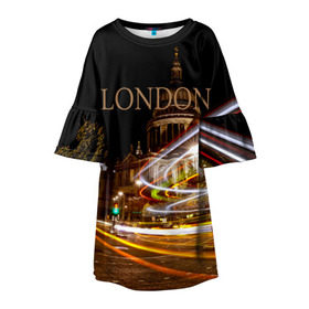 Детское платье 3D с принтом Улицы Лондона , 100% полиэстер | прямой силуэт, чуть расширенный к низу. Круглая горловина, на рукавах — воланы | Тематика изображения на принте: city | england | lights | london | night | street | united kingdom | англия | великобритания | город | лондон | ночь | огни | улица
