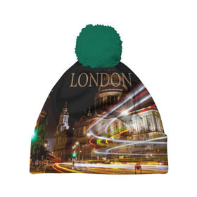 Шапка 3D c помпоном с принтом Улицы Лондона , 100% полиэстер | универсальный размер, печать по всей поверхности изделия | city | england | lights | london | night | street | united kingdom | англия | великобритания | город | лондон | ночь | огни | улица
