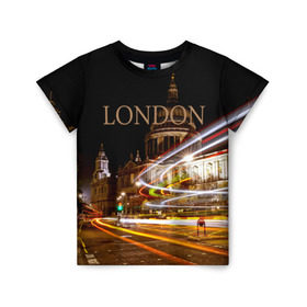 Детская футболка 3D с принтом Улицы Лондона , 100% гипоаллергенный полиэфир | прямой крой, круглый вырез горловины, длина до линии бедер, чуть спущенное плечо, ткань немного тянется | Тематика изображения на принте: city | england | lights | london | night | street | united kingdom | англия | великобритания | город | лондон | ночь | огни | улица