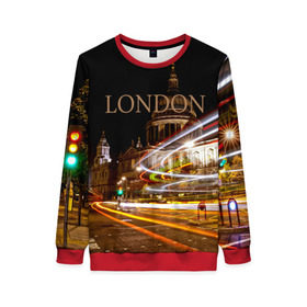Женский свитшот 3D с принтом Улицы Лондона , 100% полиэстер с мягким внутренним слоем | круглый вырез горловины, мягкая резинка на манжетах и поясе, свободная посадка по фигуре | city | england | lights | london | night | street | united kingdom | англия | великобритания | город | лондон | ночь | огни | улица