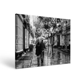 Холст прямоугольный с принтом Улицы Лондона , 100% ПВХ |  | англия | бульвар | великобритания | влюбленные | дождь | зонтик | лондон | улица