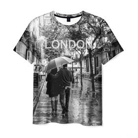 Мужская футболка 3D с принтом Улицы Лондона , 100% полиэфир | прямой крой, круглый вырез горловины, длина до линии бедер | англия | бульвар | великобритания | влюбленные | дождь | зонтик | лондон | улица