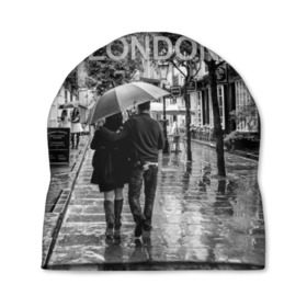 Шапка 3D с принтом Улицы Лондона , 100% полиэстер | универсальный размер, печать по всей поверхности изделия | англия | бульвар | великобритания | влюбленные | дождь | зонтик | лондон | улица