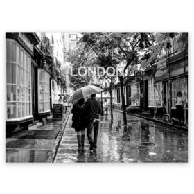 Поздравительная открытка с принтом Улицы Лондона , 100% бумага | плотность бумаги 280 г/м2, матовая, на обратной стороне линовка и место для марки
 | англия | бульвар | великобритания | влюбленные | дождь | зонтик | лондон | улица