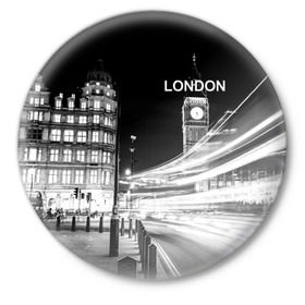 Значок с принтом Улицы Лондона ,  металл | круглая форма, металлическая застежка в виде булавки | Тематика изображения на принте: england | lights | london | night | street | united kingdom | англия | великобритания | лондон | ночь | огни | улица