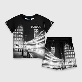 Детский костюм с шортами 3D с принтом Улицы Лондона ,  |  | Тематика изображения на принте: england | lights | london | night | street | united kingdom | англия | великобритания | лондон | ночь | огни | улица