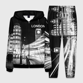 Мужской костюм 3D с принтом Улицы Лондона , 100% полиэстер | Манжеты и пояс оформлены тканевой резинкой, двухслойный капюшон со шнурком для регулировки, карманы спереди | england | lights | london | night | street | united kingdom | англия | великобритания | лондон | ночь | огни | улица