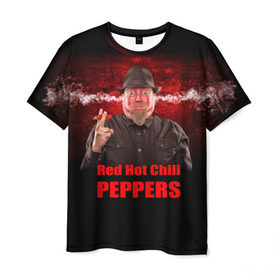 Мужская футболка 3D с принтом Red Hot Chili Peppers , 100% полиэфир | прямой крой, круглый вырез горловины, длина до линии бедер | Тематика изображения на принте: звезда | красный | кумир | музыка | перец | рок | рок группа | хит
