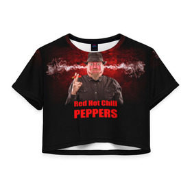 Женская футболка 3D укороченная с принтом Red Hot Chili Peppers , 100% полиэстер | круглая горловина, длина футболки до линии талии, рукава с отворотами | звезда | красный | кумир | музыка | перец | рок | рок группа | хит