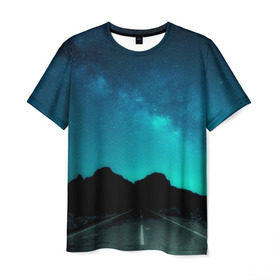Мужская футболка 3D с принтом Ночная дорога , 100% полиэфир | прямой крой, круглый вырез горловины, длина до линии бедер | ночь | пейзаж