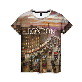 Женская футболка 3D с принтом Улицы Лондона , 100% полиэфир ( синтетическое хлопкоподобное полотно) | прямой крой, круглый вырез горловины, длина до линии бедер | city | england | london | united kingdom | англия | великобритания | город | лондон | ночь | огни | улица