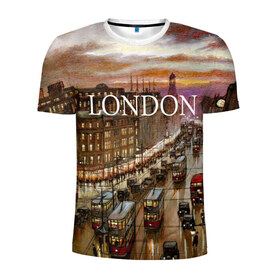 Мужская футболка 3D спортивная с принтом Улицы Лондона , 100% полиэстер с улучшенными характеристиками | приталенный силуэт, круглая горловина, широкие плечи, сужается к линии бедра | city | england | london | united kingdom | англия | великобритания | город | лондон | ночь | огни | улица