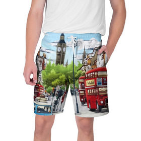 Мужские шорты 3D с принтом Улицы Лондона ,  полиэстер 100% | прямой крой, два кармана без застежек по бокам. Мягкая трикотажная резинка на поясе, внутри которой широкие завязки. Длина чуть выше колен | city | england | london | united kingdom | англия | великобритания | город | лондон