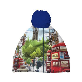 Шапка 3D c помпоном с принтом Улицы Лондона , 100% полиэстер | универсальный размер, печать по всей поверхности изделия | city | england | london | united kingdom | англия | великобритания | город | лондон
