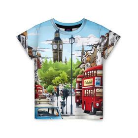 Детская футболка 3D с принтом Улицы Лондона , 100% гипоаллергенный полиэфир | прямой крой, круглый вырез горловины, длина до линии бедер, чуть спущенное плечо, ткань немного тянется | city | england | london | united kingdom | англия | великобритания | город | лондон