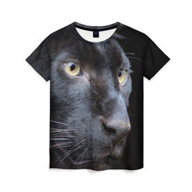 Женская футболка 3D с принтом Черная пантера , 100% полиэфир ( синтетическое хлопкоподобное полотно) | прямой крой, круглый вырез горловины, длина до линии бедер | животные | кис | киска | кот | котенок | котик | кошечка | кошка | пантера | рысь | тигр | хищник
