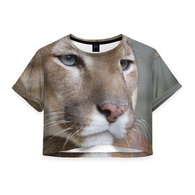 Женская футболка 3D укороченная с принтом Пума , 100% полиэстер | круглая горловина, длина футболки до линии талии, рукава с отворотами | животные | кис | киска | кот | котенок | котик | кошечка | кошка | львиц | пантера | пума | рысь | хищник